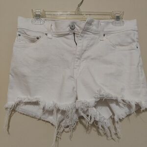 Women's White Distressed Denim Shorts